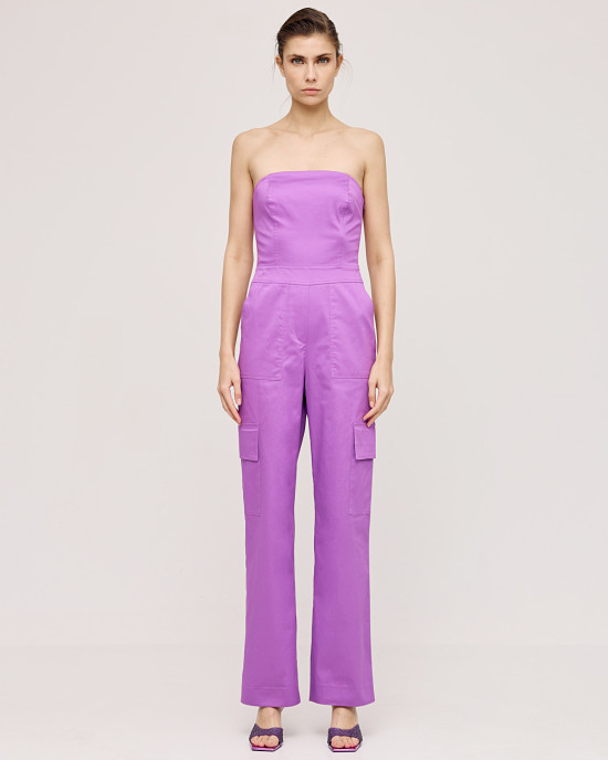 Strapless jumpsuit with pockets