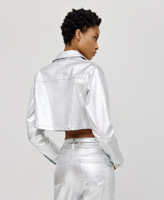 Metallic-effect denim jacket