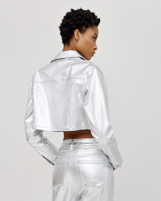 Metallic-effect denim jacket