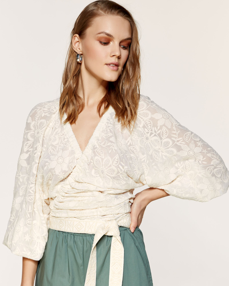 Wrap top embroidered pattern