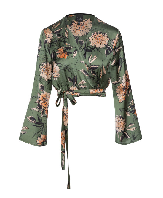 Crossover flower print blouse