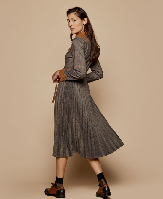 Pleated checked dress