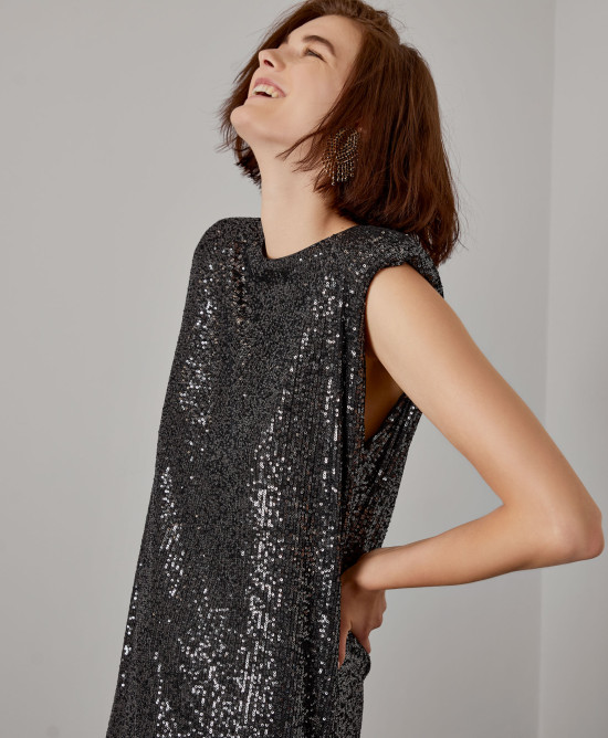 Midi sequin dress with shoulder pads