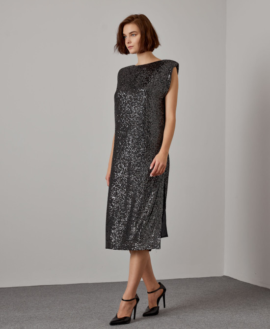 Midi sequin dress with shoulder pads