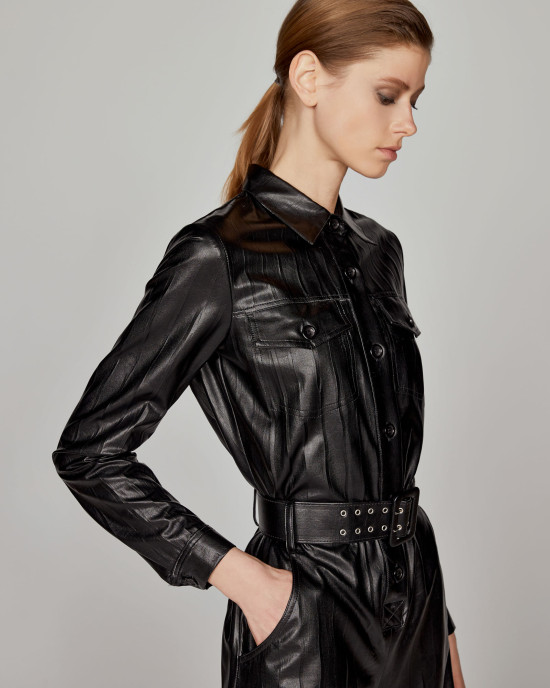 Cropped jumpsuit in faux leather effect