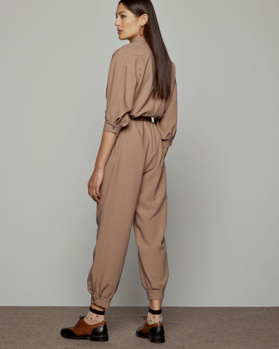 Jumpsuit with buttons and tie belt
