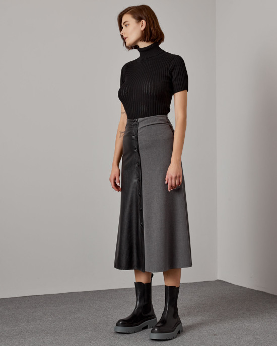 Midi skirt with leather effect
