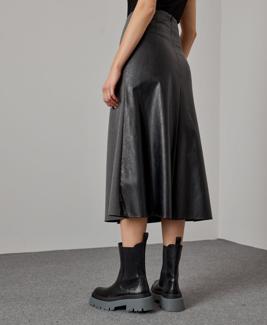 Midi skirt with leather effect