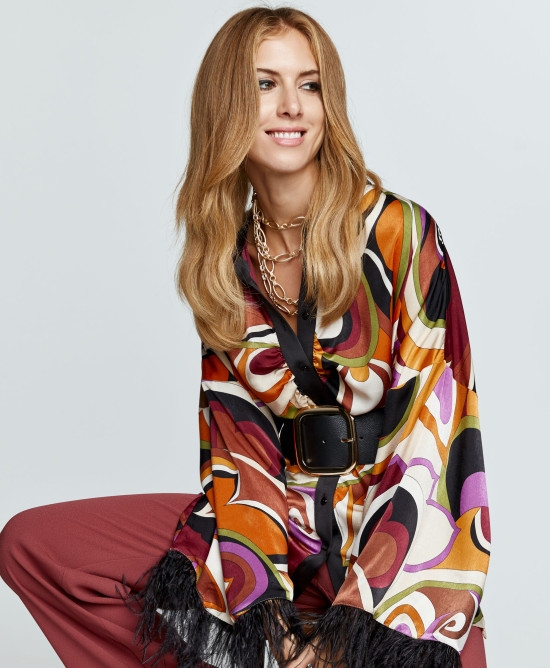 70s print shirt with feathers Kate