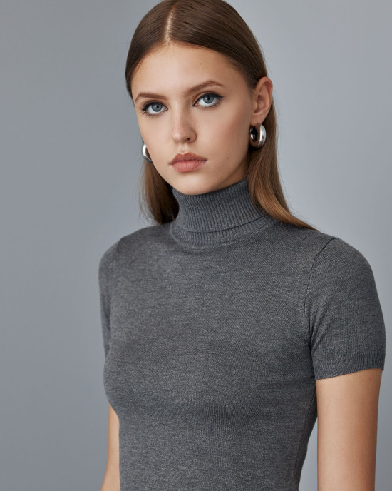 Short sleeve turtleneck knit sweater