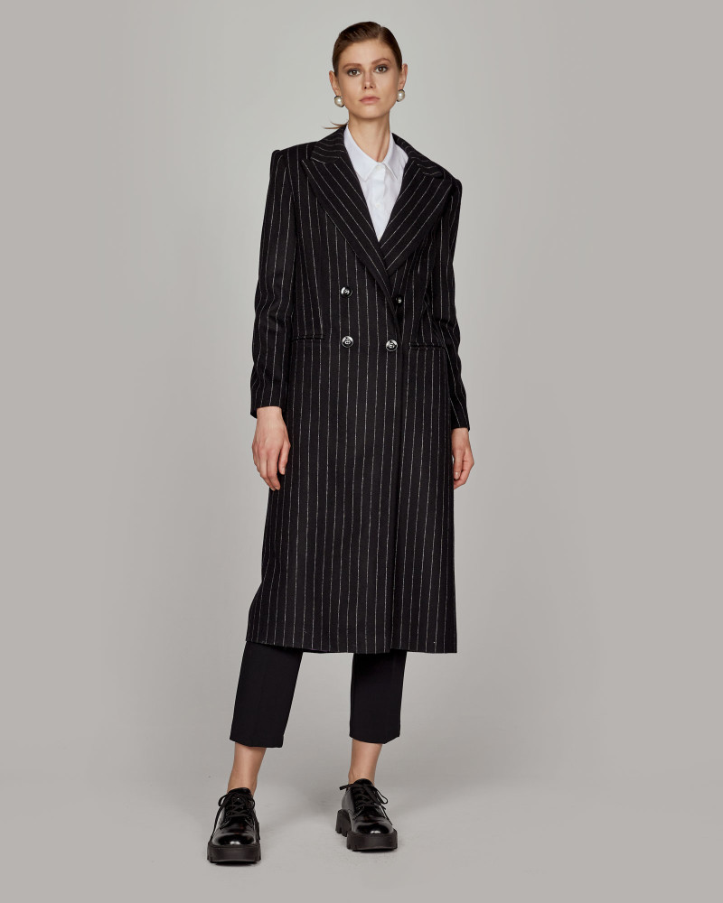 Long double-breasted striped coat