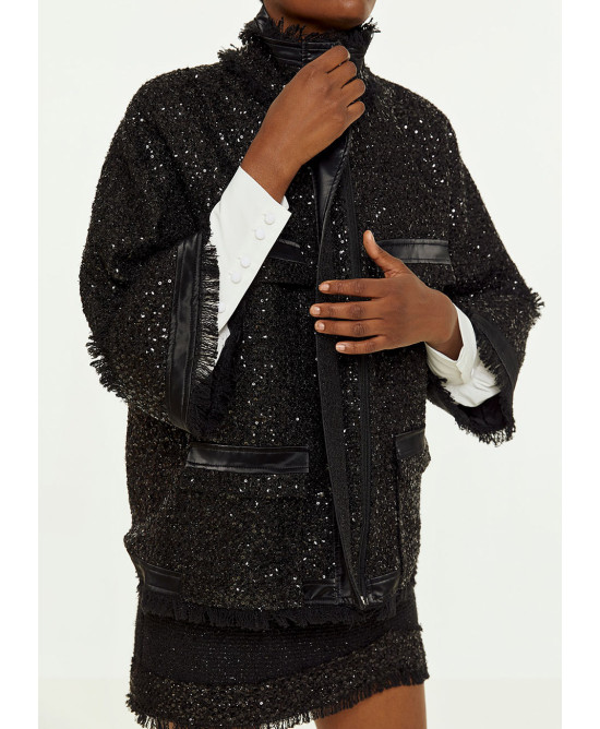 Tweed sequin jacket with fringes