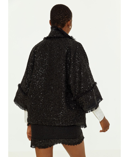 Tweed sequin jacket with fringes