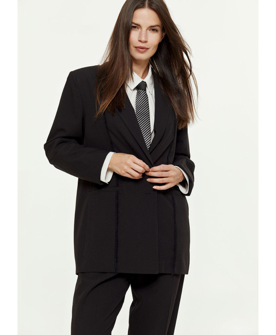 One-button blazer with fabric detail