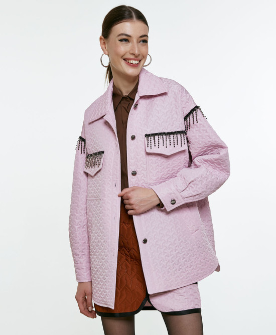 Quilted jacket with fringe trim details