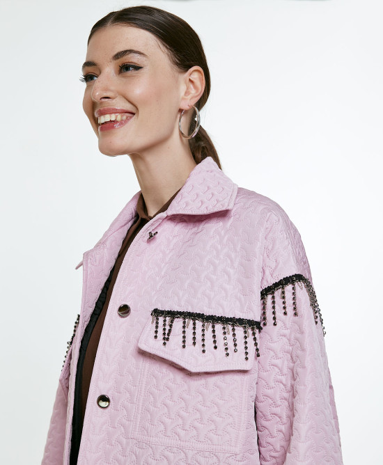 Quilted jacket with fringe trim details