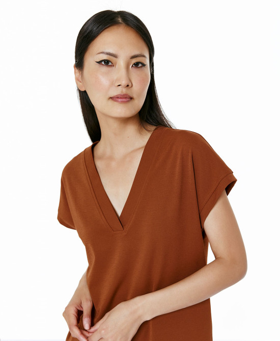 Short-sleeved V-neck blouse