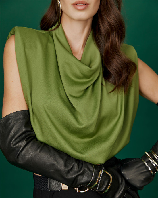 Sleeveless blouse with cowl neck