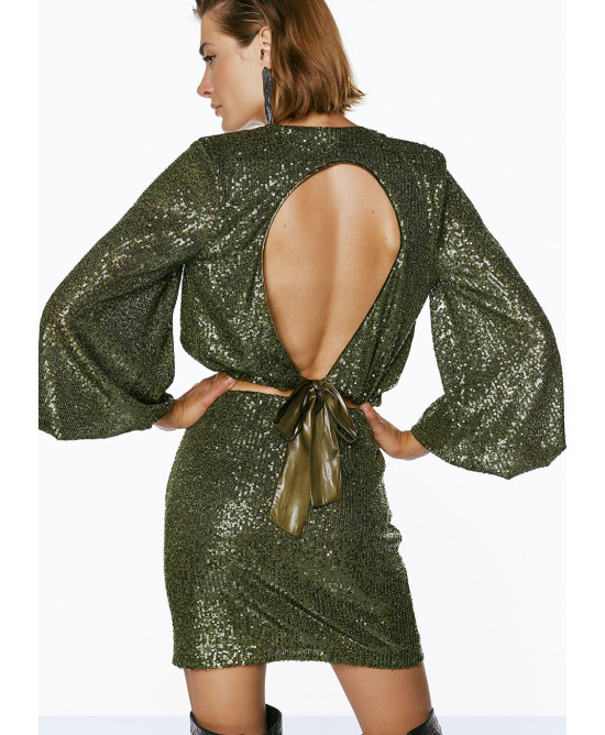 Sequin blouse with open back