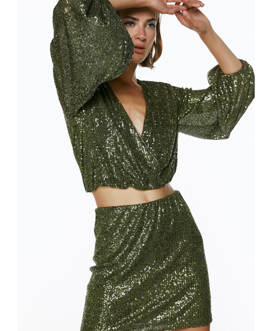 Sequin blouse with open back