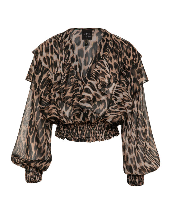 Leopard printed blouse with ruffles