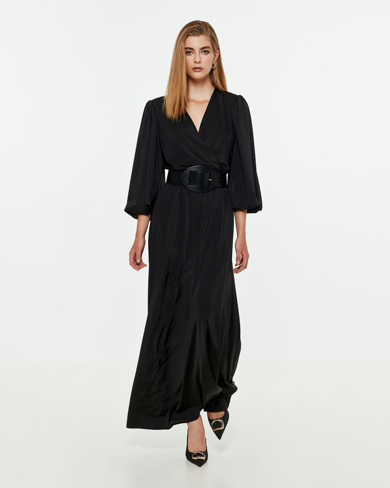 Crossover maxi dress with tie belt
