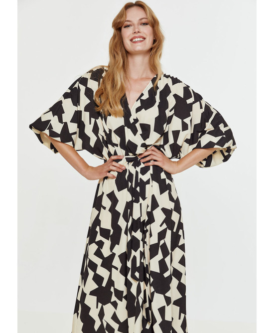 Printed wrap dress with tied belt