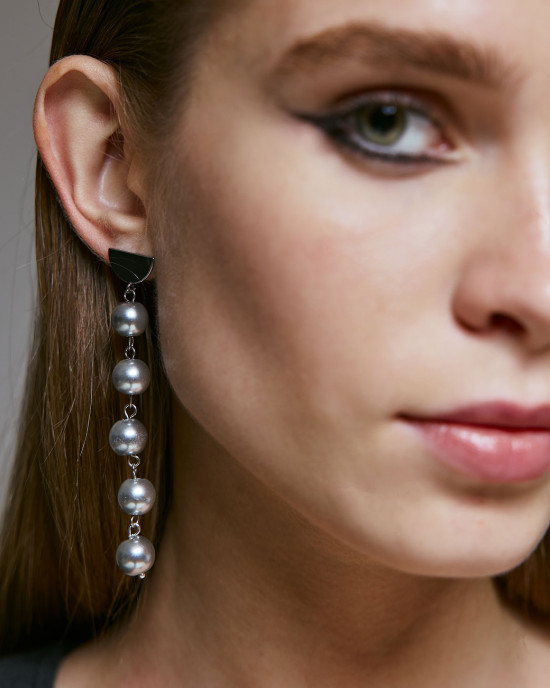 Long silver earrings pearls