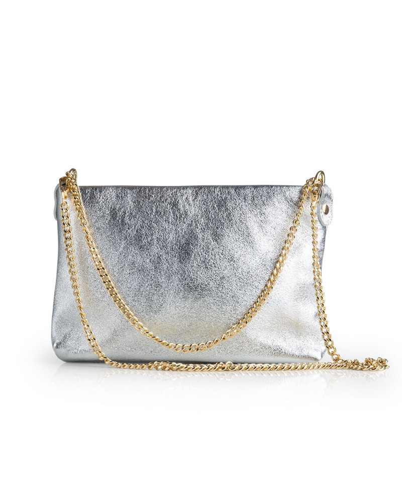 Leather silver shine bag with chain