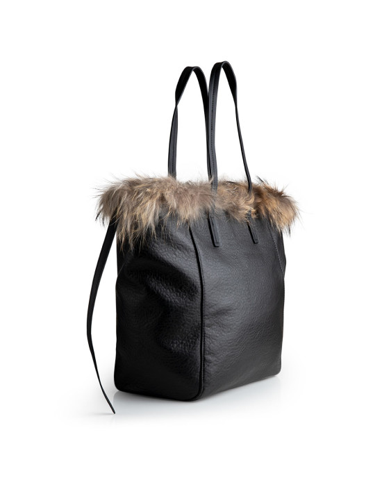 Faux leather shopping bag with faux fur