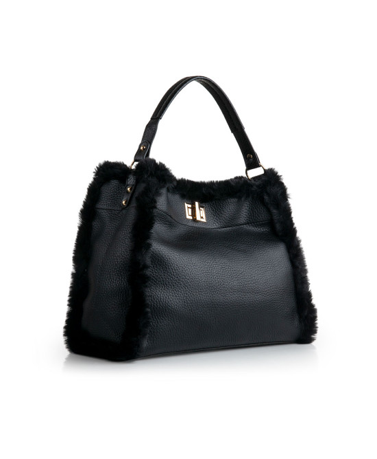 Black bag with faux fur