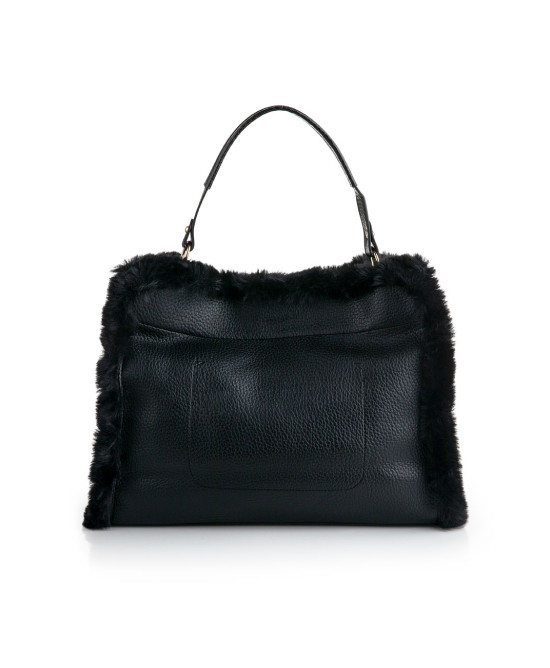 Black bag with faux fur