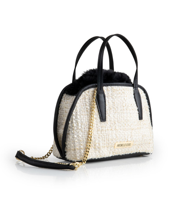 Bag with knit and velvet purse