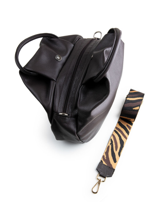 Leather handbag printed strap
