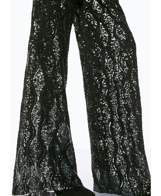 Sequin wave print pants with elastic waist
