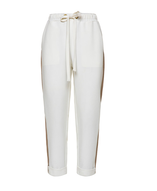 Pants with faux leather side stripe