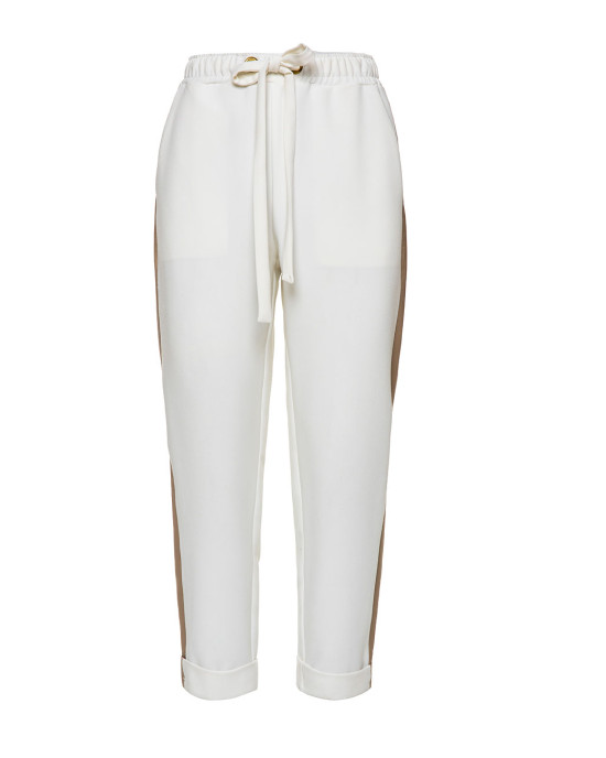 Pants with faux leather side stripe