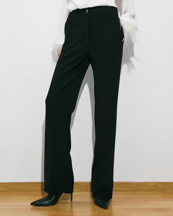 Flared pants with crease seam
