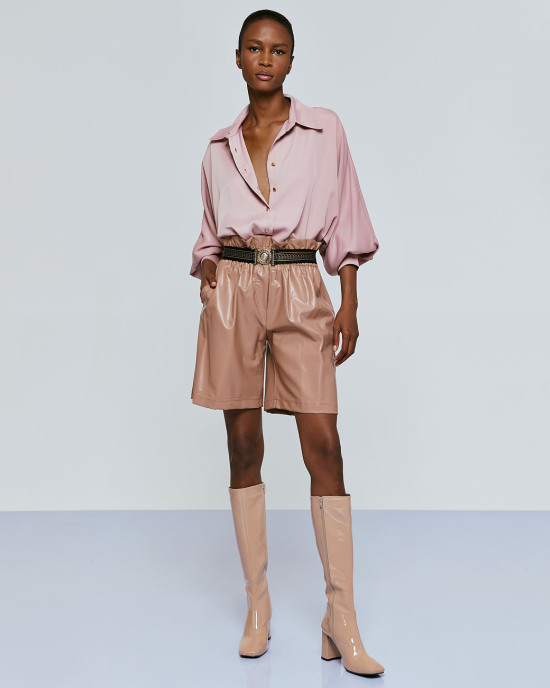 Faux leather shorts with elastic waist