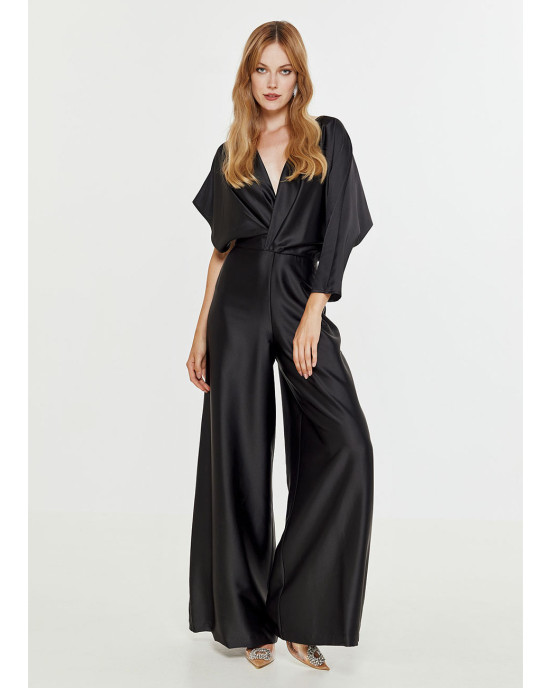Access Fashion  Satin jumpsuit with asymmetric sleeves
