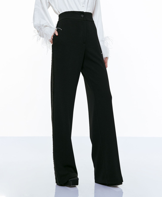 Pants elastic waist tweed detail