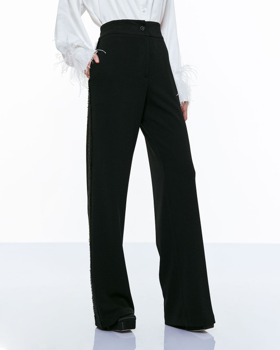 Pants elastic waist tweed detail