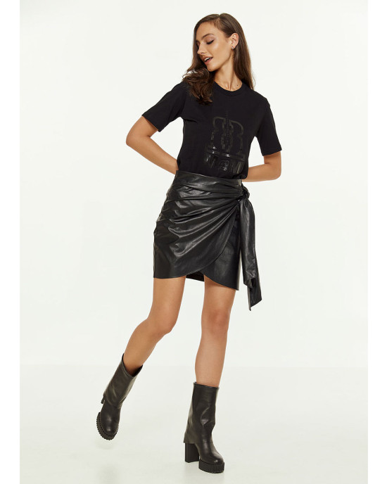 Skirt mini crossover leather