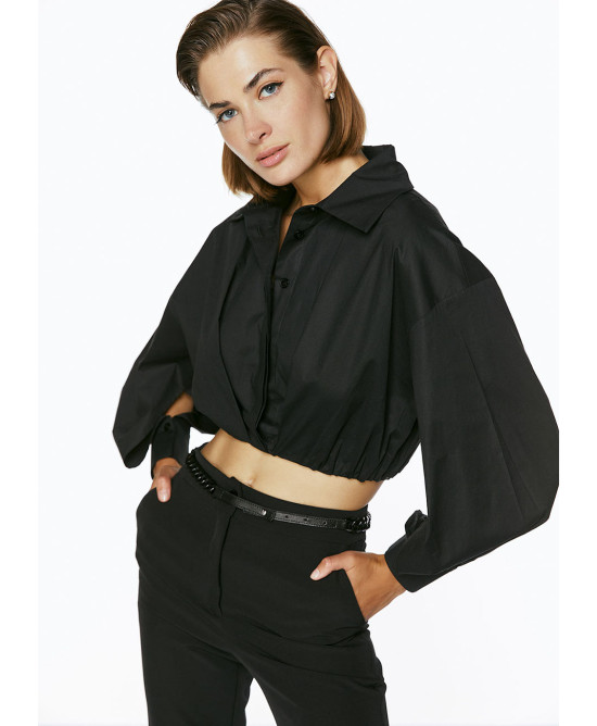 Cropped shirt puffed sleeves