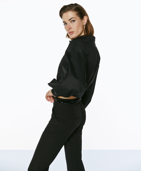 Cropped shirt puffed sleeves