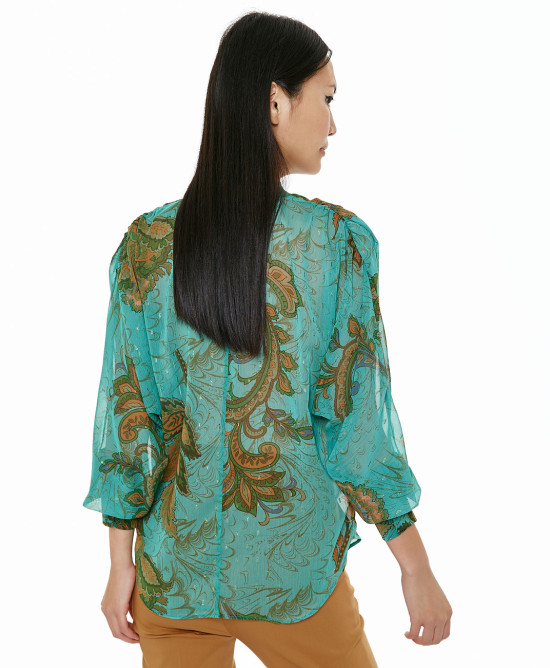 Printed shirt with gathered detail