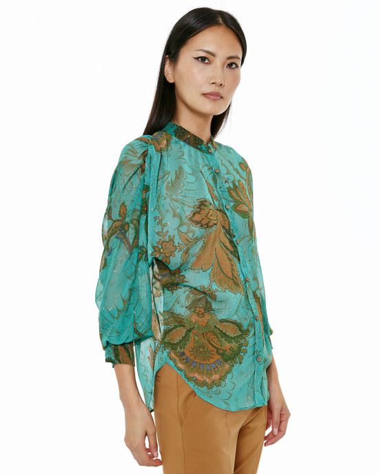 Printed shirt with gathered detail