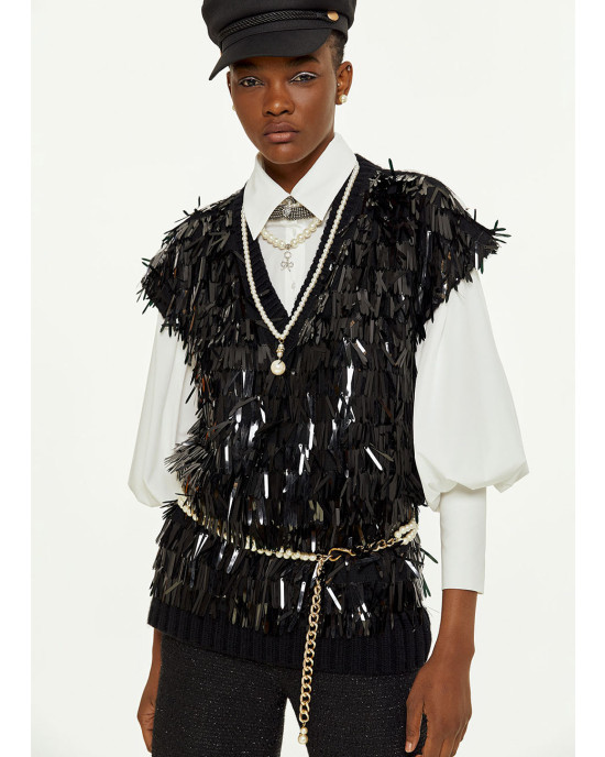 Knitted oversized gillet sequins