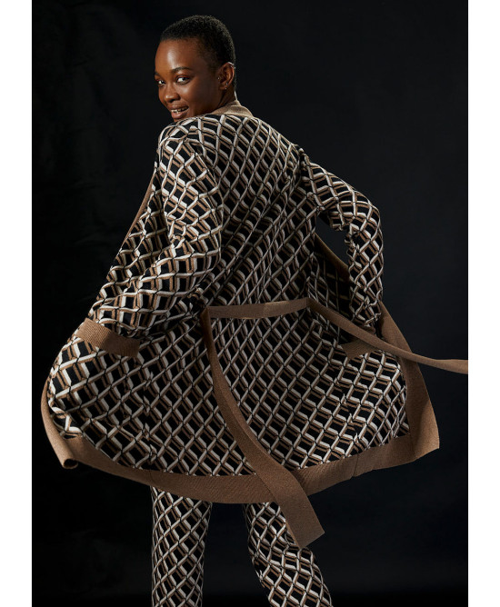 Long knitted cardigan geometric pattern