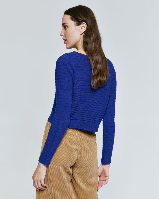 Cropped knit blouse striped texture